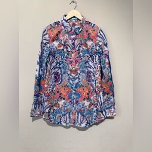 J McLaughlin Button Down Top Blouse Tunic Multicolor 100% Cotton Women L office